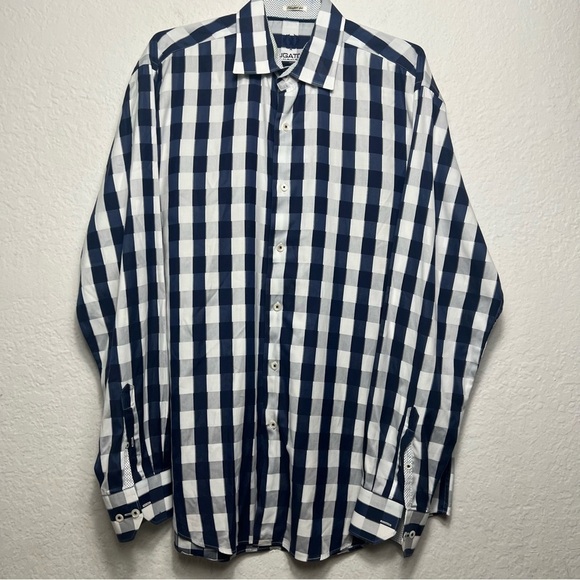 Bugatchi Uomo Navy and White Checkered Shirt - Picture 1 of 11